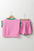 Contrast Trim Cable Textured Shorts Set
